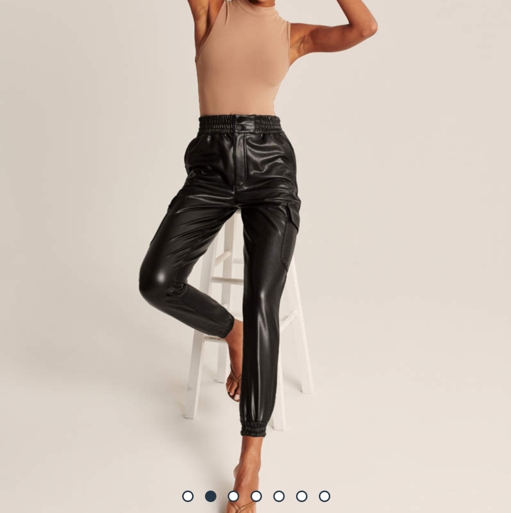 Black vegan leather cargo joggers